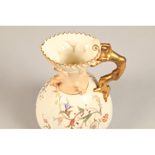 35 - Royal Worcester ewer, gilt twig form handle, decorated with hand painted scrolling flowers, No 1507,... 
