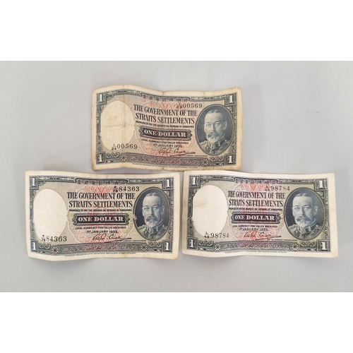 186 - Banknotes. Three Straits Settlements one dollar notes dated 1st January 1935 and a Malaya 25 cents n... 