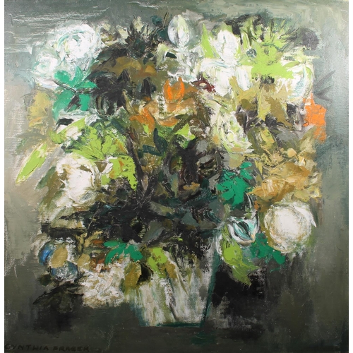 261 - CYNTHIA Fraser (Contemporary) *ARR* Still life vase of flowers Oil on board, signed lower left, 91cm... 