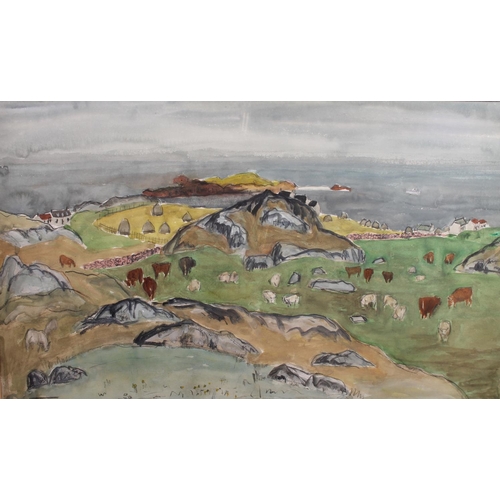 279 - PENELOPE BEATON ARSA RSW (Scottish 1886-1963) *ARR* Grey Sea Iona Watercolour, unsigned, 41cm x 69cm... 