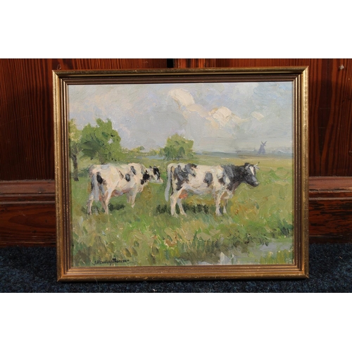 285 - JOHN MURRAY THOMSON RSA RSW PPSSA (Scottish, 1885-1974) *ARR* Cows in a field Oil on board, signed l... 