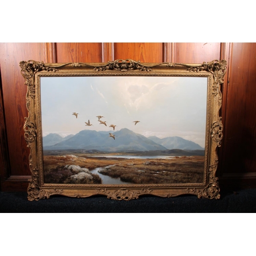 289 - WILLIAM HOLLYWOOD (British b1923) *ARR* Curlew on a Connemara Moor Oil on canvas, signed lower right... 