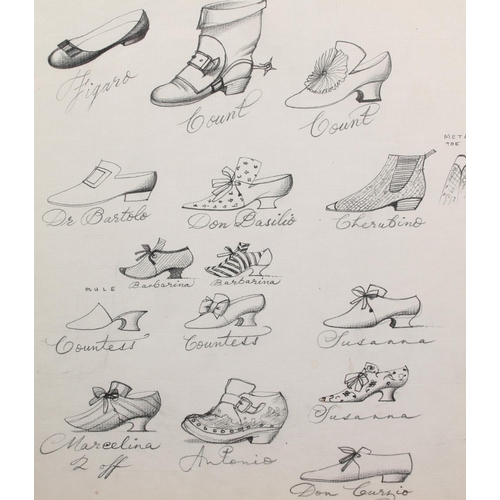 307 - JOHN BYRNE RSA (Scottish b1940) *ARR* Shoes (15 designs) The Marriage of Figaro Pencil drawing, unsi... 