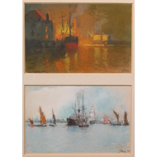 315 - JAMES KAY RSW (Scottish 1858-1942) Diptych views of the Thames Pastel drawings, signed with initials... 