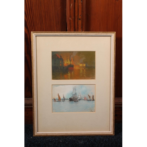 315 - JAMES KAY RSW (Scottish 1858-1942) Diptych views of the Thames Pastel drawings, signed with initials... 