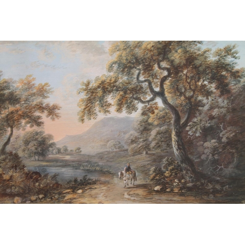 318 - JOHN INIGO RICHARDS (British 1731-1810) Rider passing a pond Gouache, unsigned, 14cm x 20cm, frame 3... 