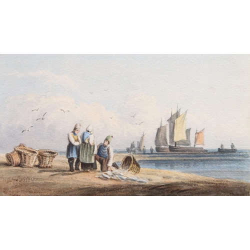 319 - WILLIAM HENRY HARRIOTT (British c1790-1839) Fisherfolk on the shore with their catch Watercolour, si... 