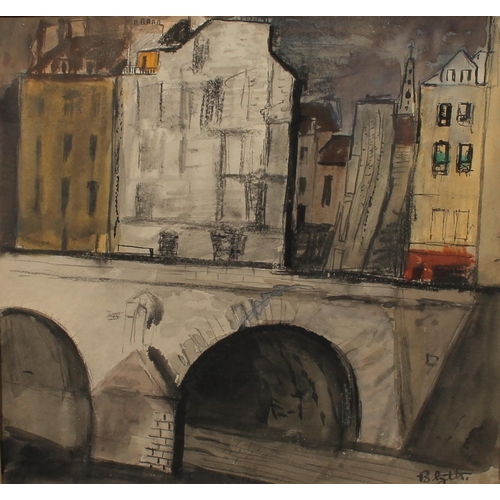 320 - ROBERT HENDERSON BLYTH RSA RSW (Scottish 1919-1970) *ARR* Cityscape with bridge Mixed media, signed ... 