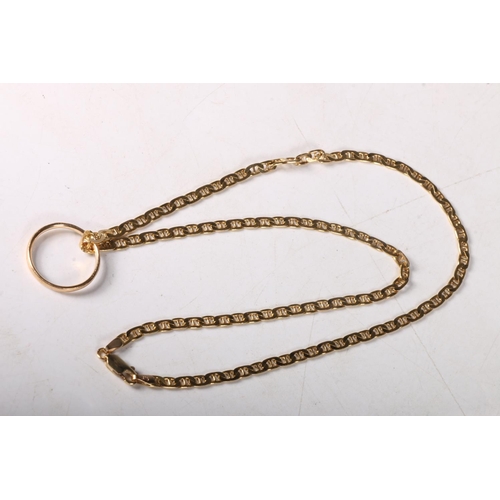 161 - 9ct gold flat link chain, with 9ct gold wedding band, 14.5g gross.