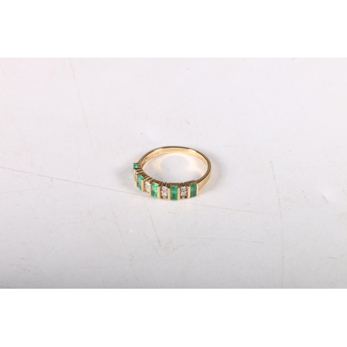 185 - 18ct gold half eternity art deco style with diamonds and green stone ring, size N/O, 2.8g.