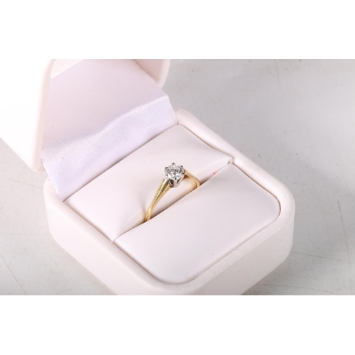 190 - 18ct gold engagement ring with .45ct round cut solitaire diamond, size N, 2.7g