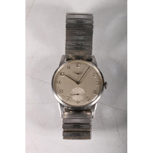 203 - Longines manual wind gents wristwatch (circa 1950s) brushed stainless bezel and flexible bracelet st... 