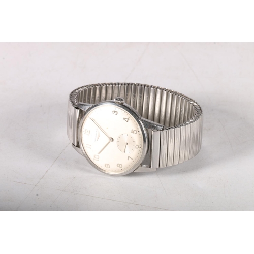 203 - Longines manual wind gents wristwatch (circa 1950s) brushed stainless bezel and flexible bracelet st... 