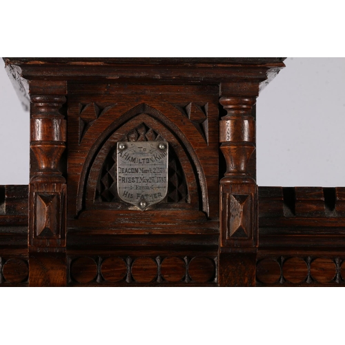 384 - Late 19th century continental oak bracket clock by Winterholder & Hoffmeier, The gothic style cl... 