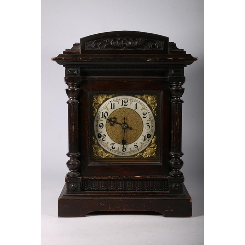 385 - Late 19th century German mahogany cased bracket clock with triple train dial with silvered chapter r... 