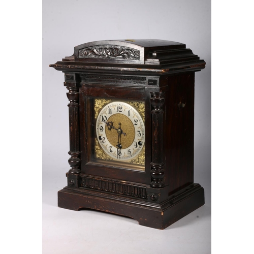 385 - Late 19th century German mahogany cased bracket clock with triple train dial with silvered chapter r... 