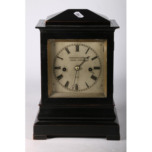 386 - Early 19th Century ebonised mantel clock by Barrard and Lund Cornhill London No. 1566, having a pend... 