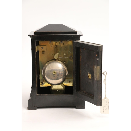 386 - Early 19th Century ebonised mantel clock by Barrard and Lund Cornhill London No. 1566, having a pend... 