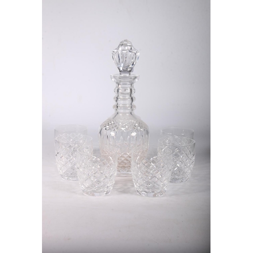 407 - Waterford Crystal glass decanter and stopper with a set of six Waterford Crystal whisky tumblers.