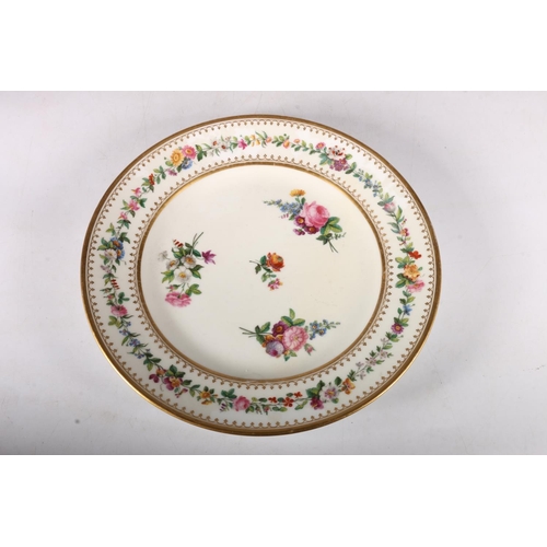 435 - Early 19th century Sevres porcelain plate decorated with floral bouquets framed by a gilt and floral... 