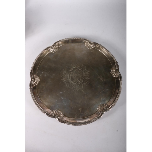 71 - George III silver footed salver hallmarked  Richard Rugg I, London 1767, with crest to centre o... 