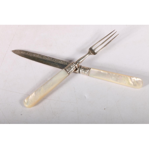 74 - George V set of twelve fruit knives and forks with silver and mother of pearl handles, hallmarked El... 