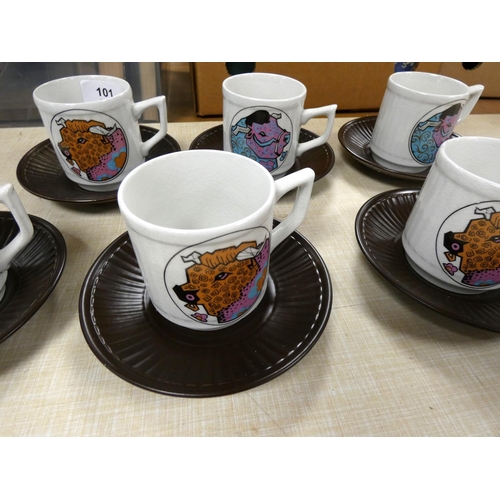 101 - Set of six EIP vintage 60’s mugs and saucers.