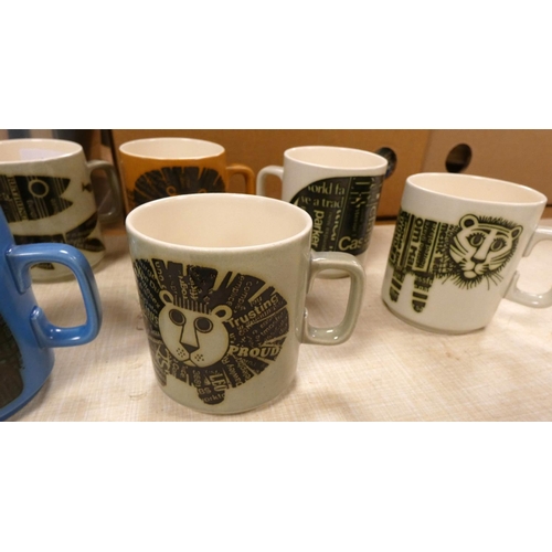 104 - Nine Jack Dadd Hornsea advertising mugs from circa 74, 75, 76 etc