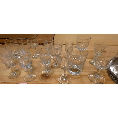 20 - Large epns galleried tray and a collection of drinking glasses.