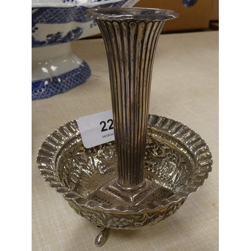 22 - Indian white metal bowl and a silver bud vase.