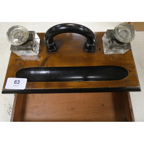 63 - Victorian desk stand, a letter punch and a paper knife.