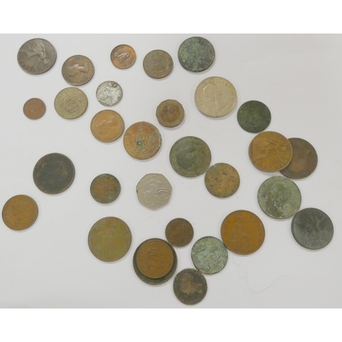 79 - Box of vintage coins to include penny farthing, etc.