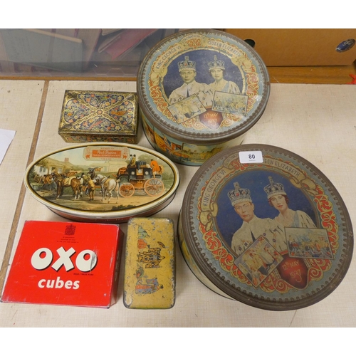 80 - Box of vintage tins to include Oxo etc.