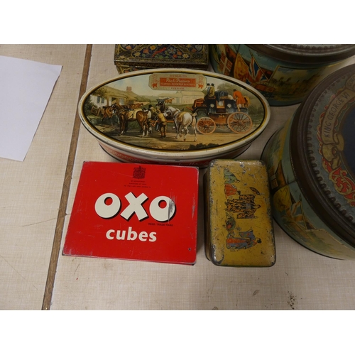 80 - Box of vintage tins to include Oxo etc.