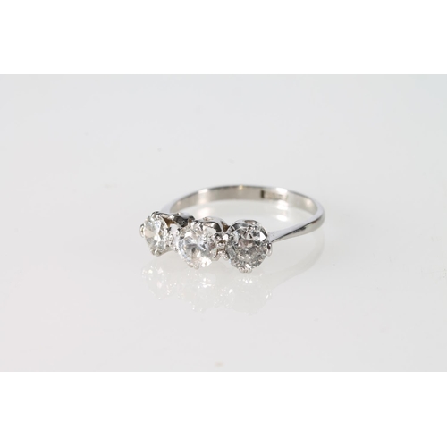 113 - Platinum diamond set ring, each approximately .33 ct., size O, 3.1g.