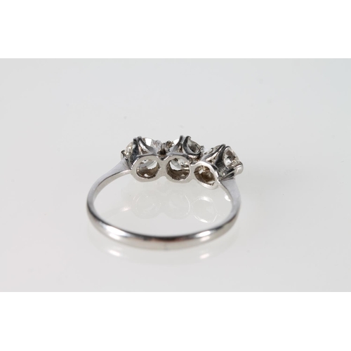 113 - Platinum diamond set ring, each approximately .33 ct., size O, 3.1g.