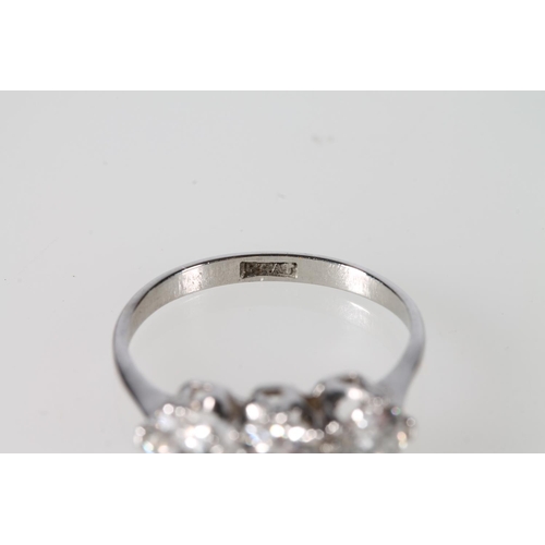 113 - Platinum diamond set ring, each approximately .33 ct., size O, 3.1g.