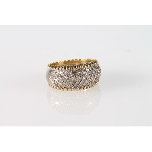 127 - 18ct gold dress ring with diamond set field and beaded edge, size M/N, 6.9g.