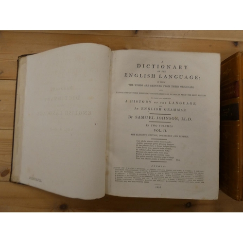 8 - JOHNSON SAMUEL.  A Dictionary of the English Language. 2 vols. Eng. port. frontis. Half ti... 