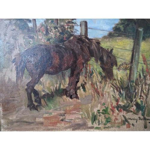 284 - JOHN MURRAY THOMSON RSA RSW PPSSA (Scottish, 1885-1974) *ARR* Horse at fence Oil on canvas, signed l... 