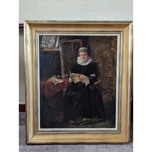 293 - MARIA BROTHERHOOD VAN STOCKUM (Dutch, 1875-1951) Portrait of a lady reading Oil on canvas, unsigned,... 