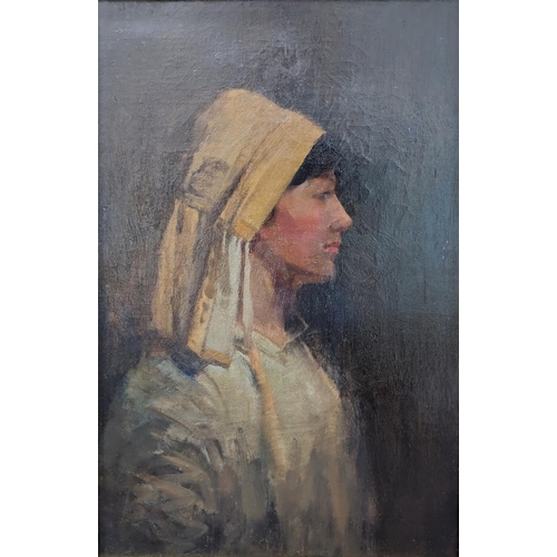 296 - EARLY 20TH CENTURY SCHOOL Bust length portrait of a lady in yellow headscarfOil on canvas, unsigned,... 