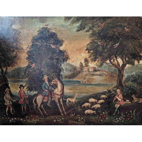 298 - 19TH CENTURY SCHOOL Hunting party in a landscape Oil on canvas, unsigned, 68cm x 90cm, gilt frame 78... 