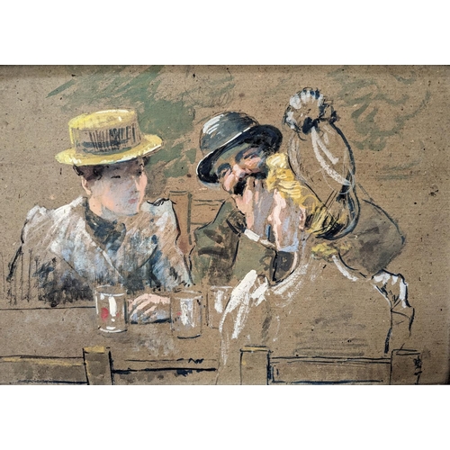 310 - FRENCH SCHOOL Au Cafe Gouache and watercolour on board, unsigned, 29cm x 42cm, frame 43cm x 56cm. La... 