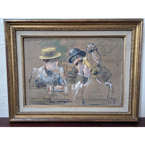 310 - FRENCH SCHOOL Au Cafe Gouache and watercolour on board, unsigned, 29cm x 42cm, frame 43cm x 56cm. La... 