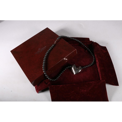 245 - Georg Jensen hematite bead necklace with silver heart pendant inscribed 925 S Denmark, 247B. 54cm.