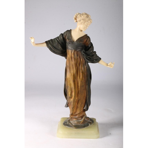 371 - 1920/30's sculpture of dancing woman in flowing bronze dress stamped France and 70V, on green onyx b... 