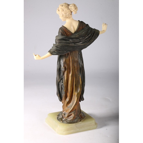 371 - 1920/30's sculpture of dancing woman in flowing bronze dress stamped France and 70V, on green onyx b... 