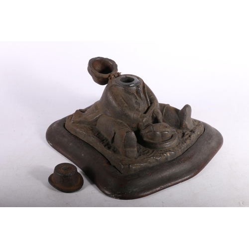 372 - Early 20th century cast iron inkwell in the form of Daniel Lambert The Glutton / Worlds Fattest Man ... 