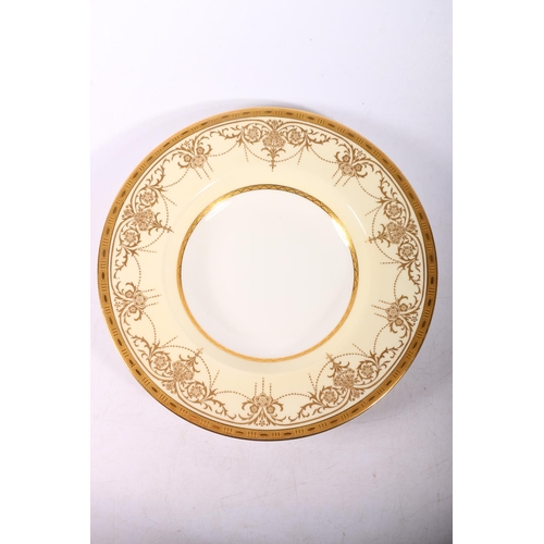 431 - Set of twelve early 20th c. Minton rim soups with foliate gilt decoration, retailed by Davis, C... 